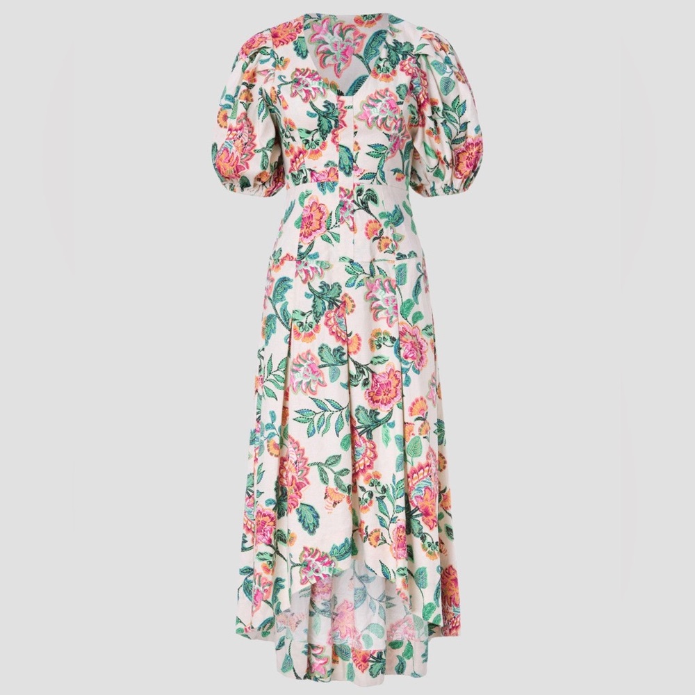 Misa Los Angeles Jamila Dress Floral Puffy Sleeve High Low Midi - Picture 4 of 12